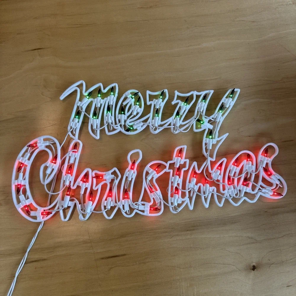 LAMPHOME Merry Christmas Light Up SIGN 50 LED Red & Green Lights Holiday Decor‎
